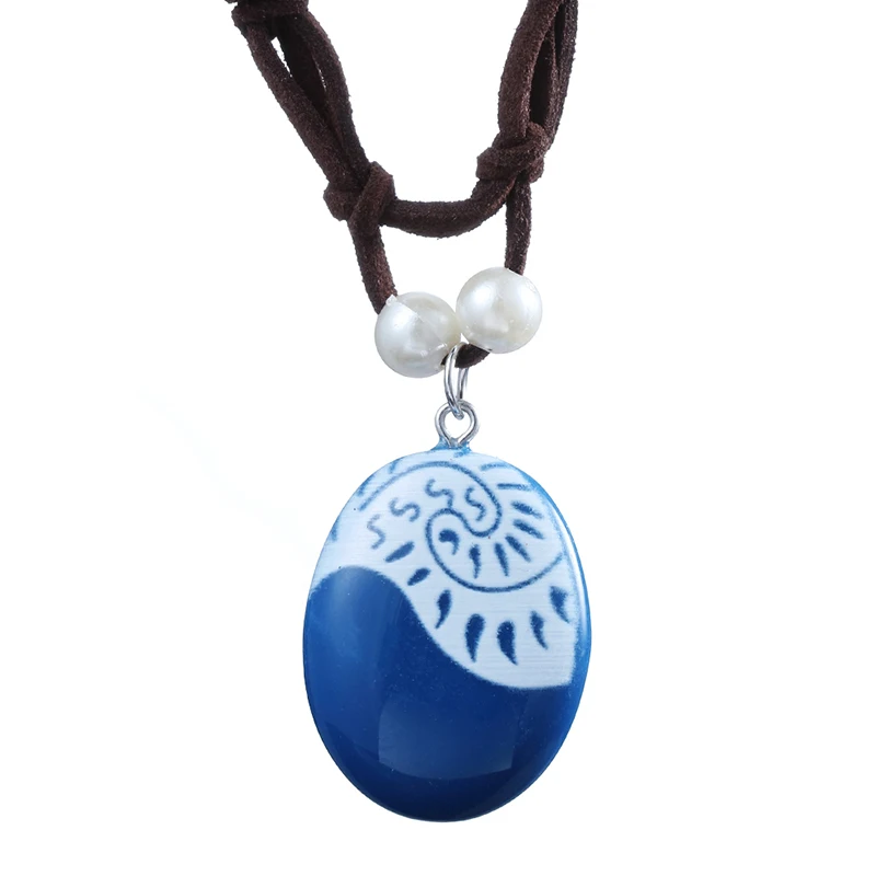 Fashion Movie Charm Moana Ocean Rope Chain Necklaces Blue Stone Pendants Leather Suede Choker Jewelry Gifts