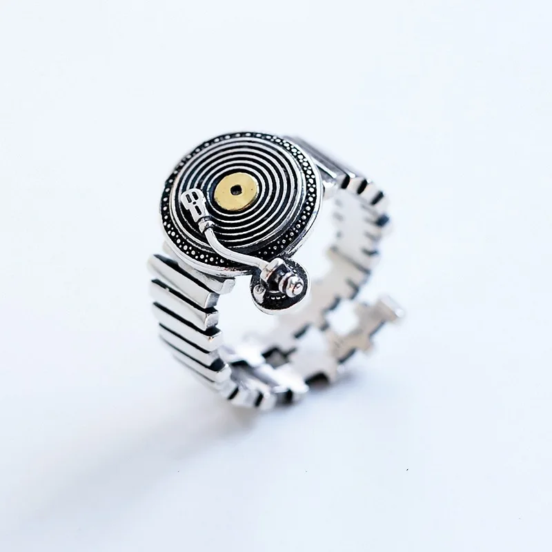 Vinyl Record Disc Player Originality Rings Alternative Fashion Hip Hop Rock Punk Retro Design Jewelry Party Gift Wholesale