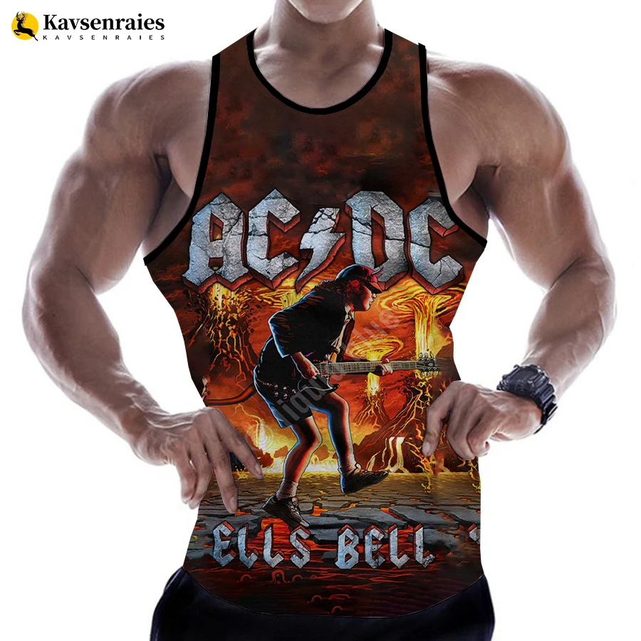 New Funny Print Rock Letter 3D Printed T shirt Men Tank Tops Summer Casual AC DC Sleeveless singlet Hip Hop Oversized Tops 6XL