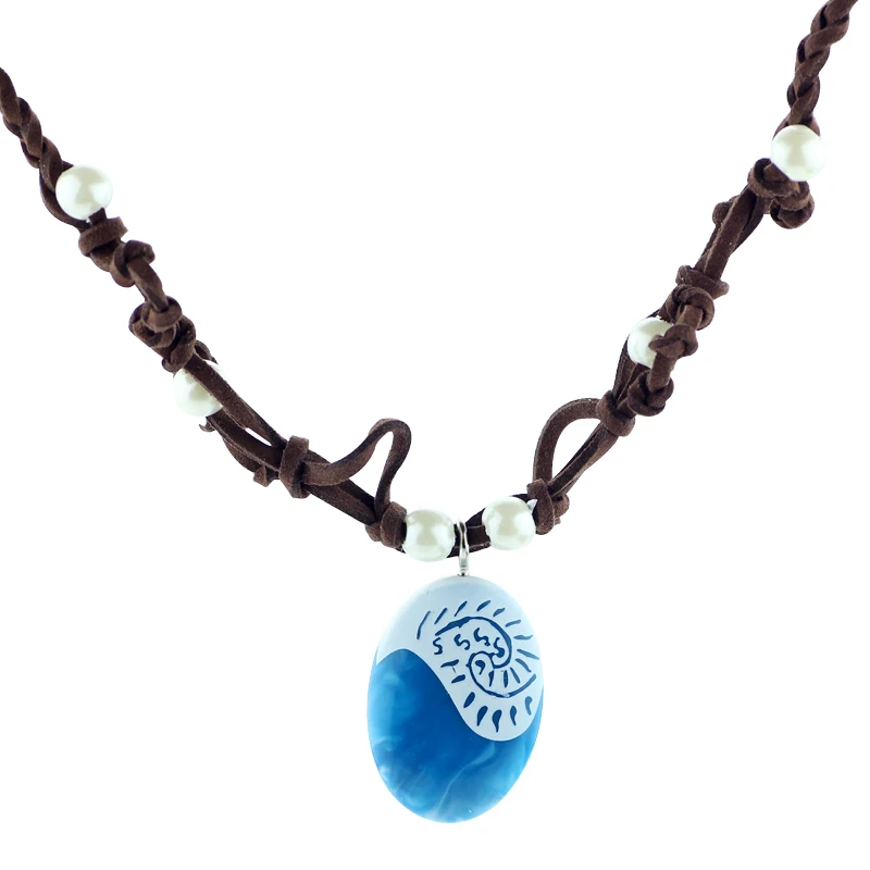 Anime Movie Princess Moana Necklace Cosplay Handmade Braided Leather Rope Necklace for Women Girl Jewelry Prop Accessories
