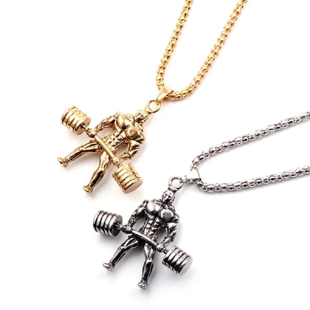 Fitness Barbell Dumbbel Weightlifting Weight Film Necklace Creativity Retro Exquisite Fashion Party Jewelry Accessories Gift