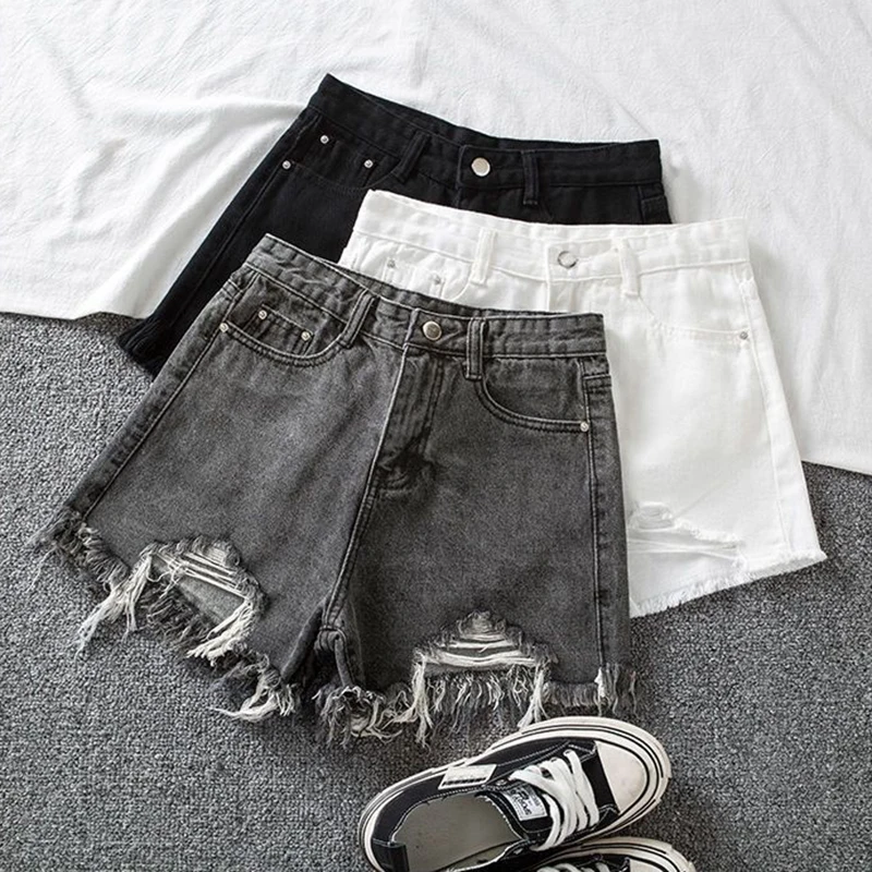 Hole Denim Shorts Women Summer Slim Streetwear Irregular Wide Leg Shorts Ladies Korean Fashion High Waist Short Jeans Female New