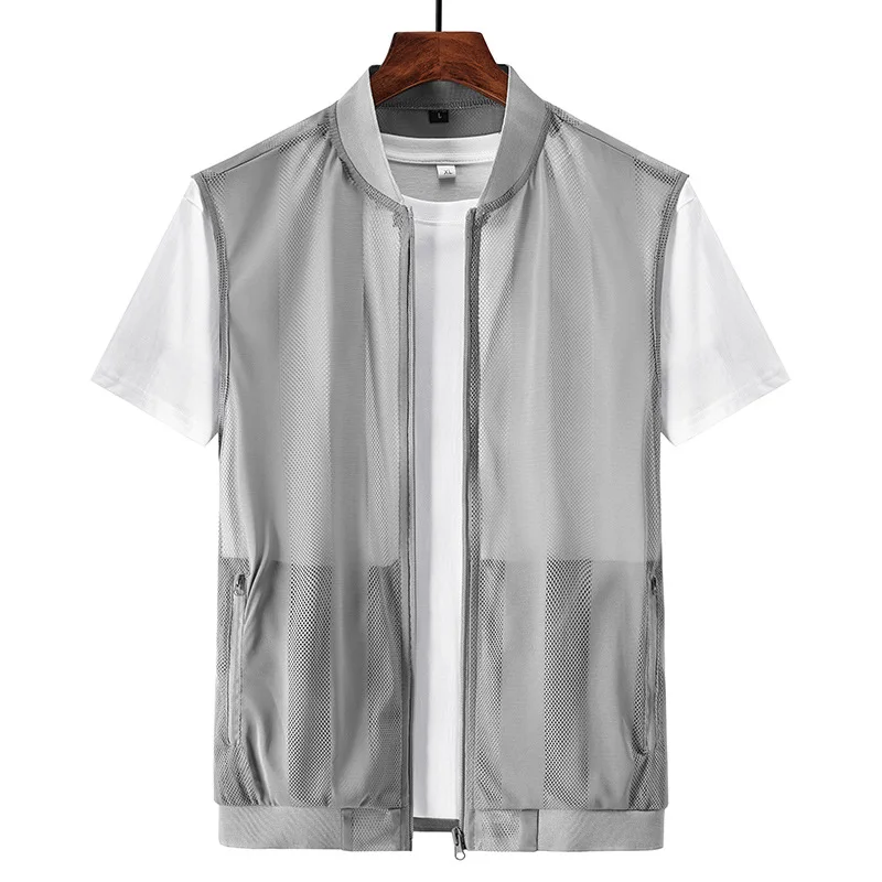 Summer Mens Mesh Hollow Ultra-thin Waistcoat Fashion Quick Dry Multi-pocket Fishing Hiking Travel Military Vest Jackets Men Tops