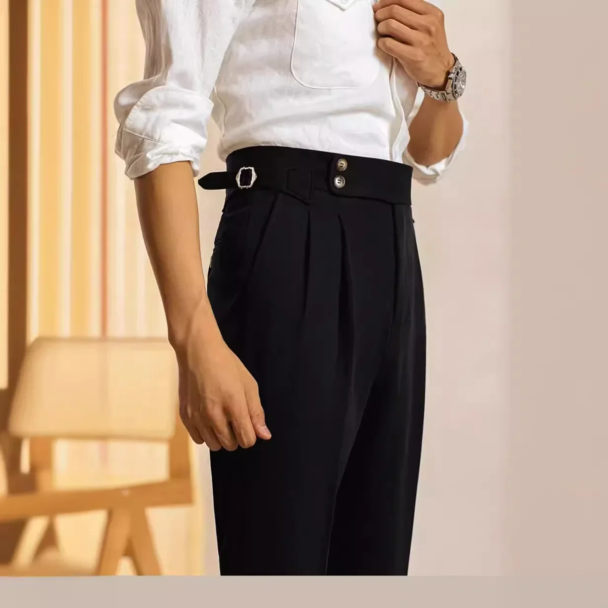 Korean Style Versatile Casual Trousers For Men Straight Leg Loose Fit Trendy Western Style Clothes Suit Pants