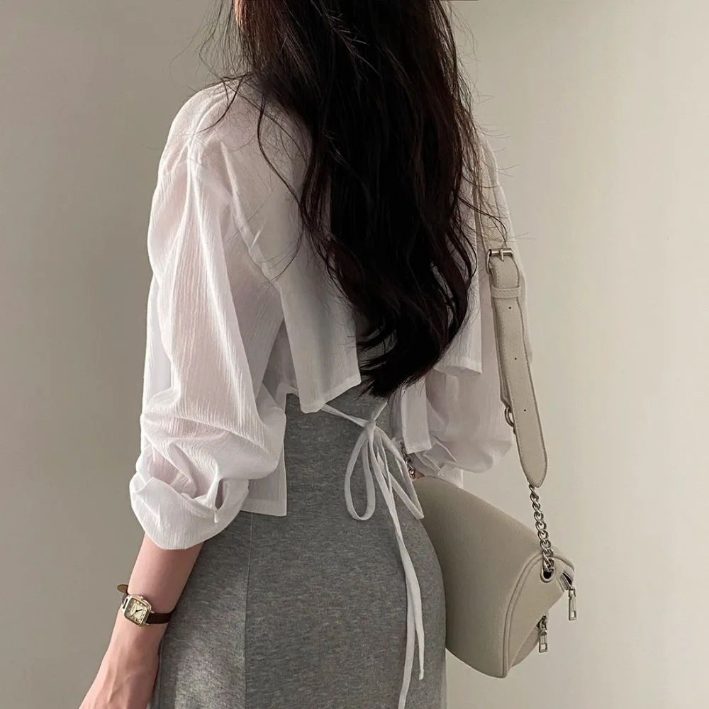 Y2k White Chiffon Short Women Cardigan Sun Protection Shirts Early Spring High Sense Outdoor Sexy Desire Shirt Top Outerwear