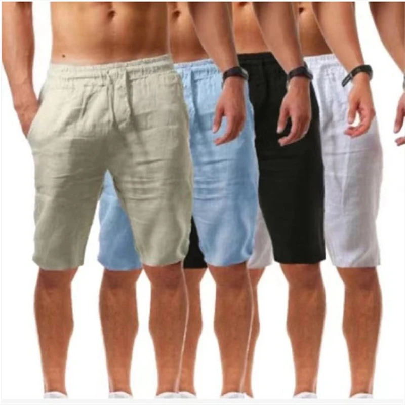 2022 New Running Men's Cotton Linen Shorts Pants Male Summer Breathable Solid Color Linen Trousers Fitness Streetwear S-3XL