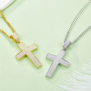 925 Silver Sparkling Moissanite Necklace Jewelry Accessories Ladies Fashion Necklace Cross Element Design Exquisite Original Design Charming Wedding Party Perfect For Everyday Occasions, Mardi Gras Day And Any Season Halloween Gift Christmas Gift